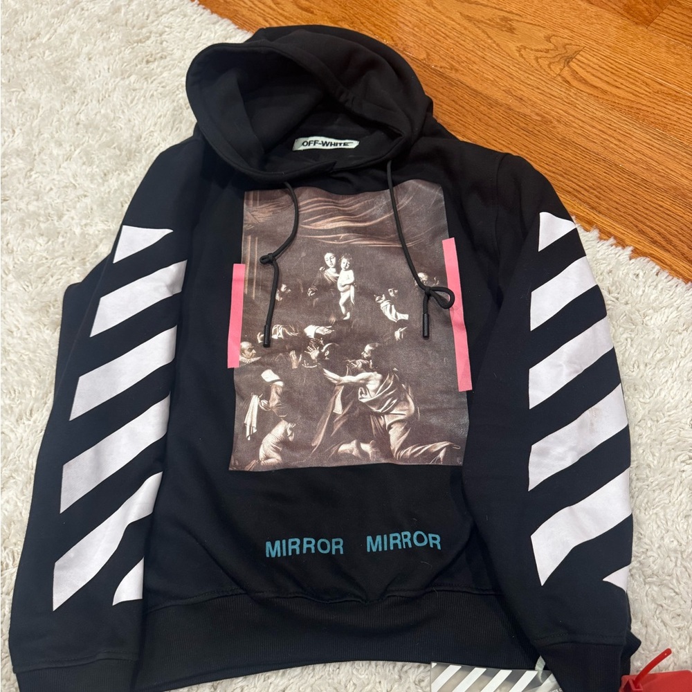 Off-White Black Graphic Hoodie with Stripes